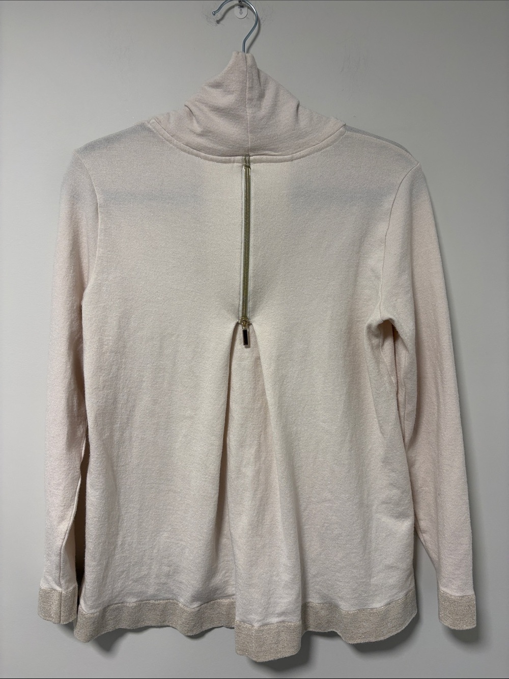Italian Cream Cowl Neck Knit Sweater with gold fleck trim - Picture 5 of 8